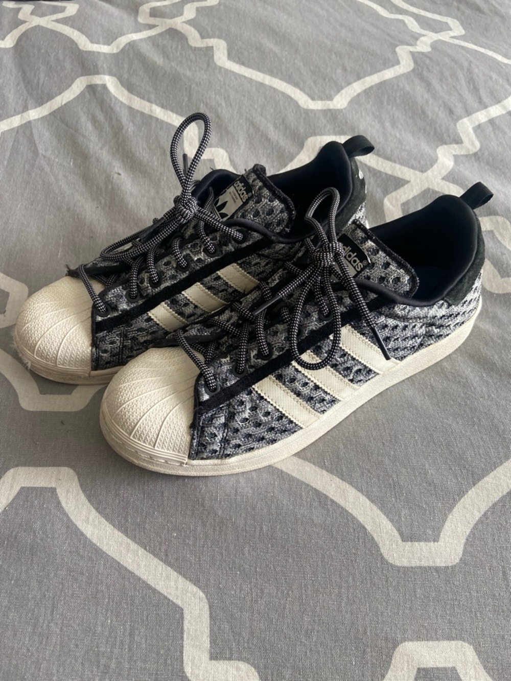 adidas Black and White Patterned Shell Toe Sneakers